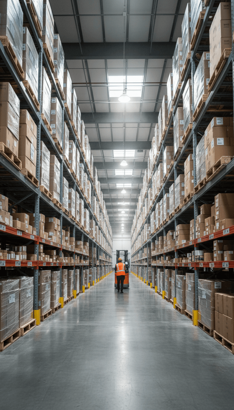 Neatly organized warehouse racks in a New Jersey fulfillment center