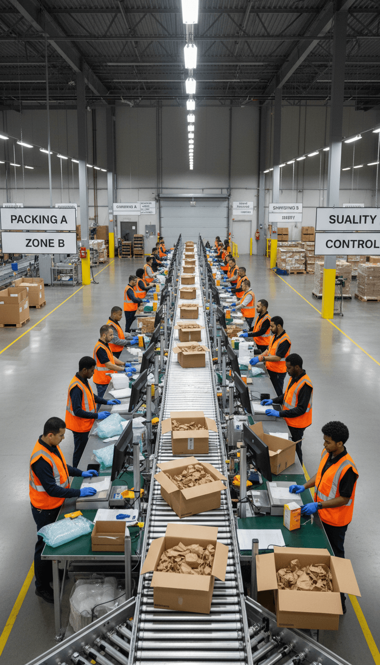 Fulfillment team processing orders in an efficient facility