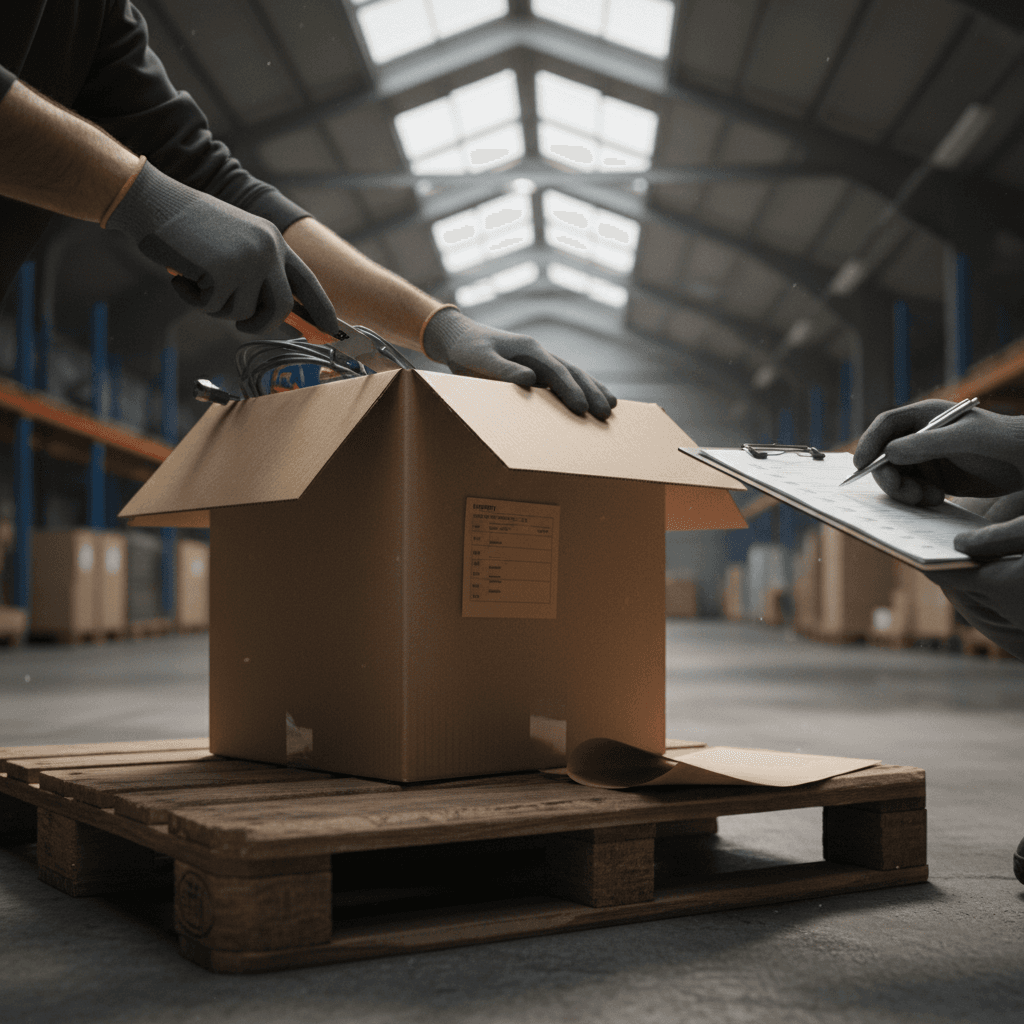 Worker inspecting inventory on a warehouse dock