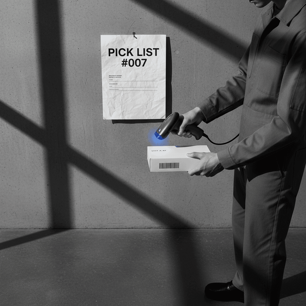 Worker scanning barcode for order verification
