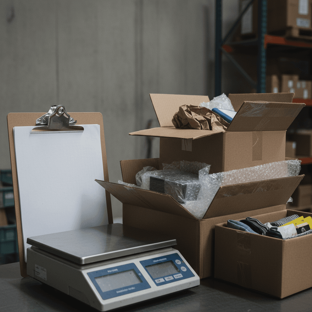 Returns being inspected and sorted at a processing station